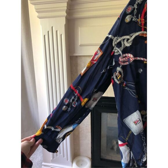 Liz Claiborne Collection Women’s Blue Sailor Graphic Design Themed Button Up Col - Picture 2 of 7